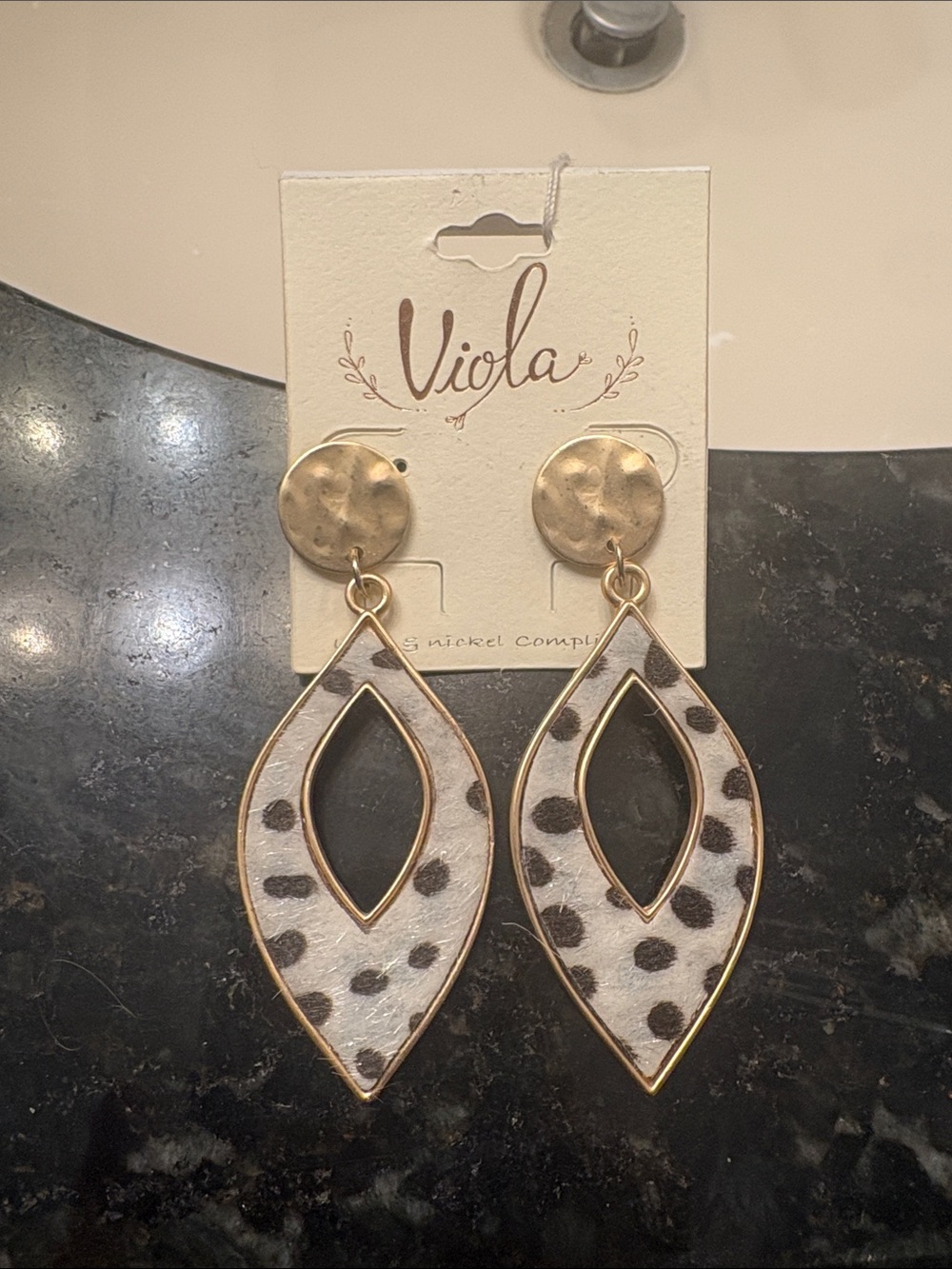 Gold-Tone White & Black Leopard Drop Earrings